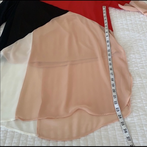 ALFANI colour blocked super tunic top lined red black ivory round neck large - Picture 2 of 7